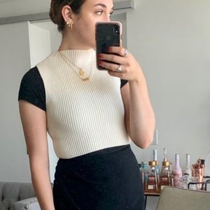 Club Monaco- Cream cropped wool high neck tank